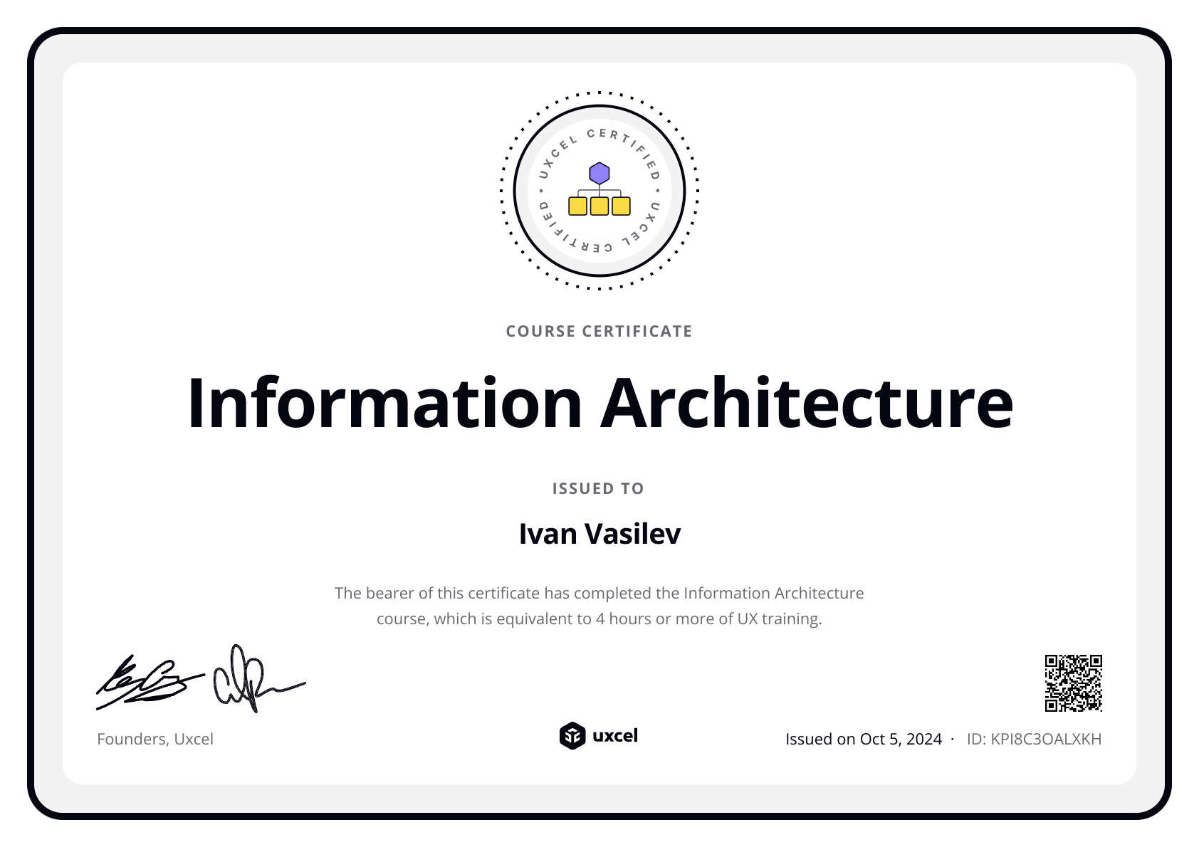 Ivan Vasilev's certificate
